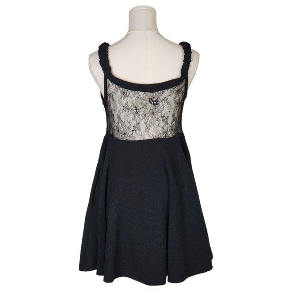 Free People Brooklyn Black Lace Back Mini Dress Textured Fit & Flare Small - Picture 5 of 12
